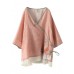 Pink V Neck Embroideried Summer Ramie Half Sleeve Tops