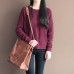 Winter casual burgundy cotton sweater tops plus size vintage knit blouse