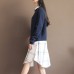 new dark blue solid color cotton knit t shirt vintage loose batwing sleeve sweater tops